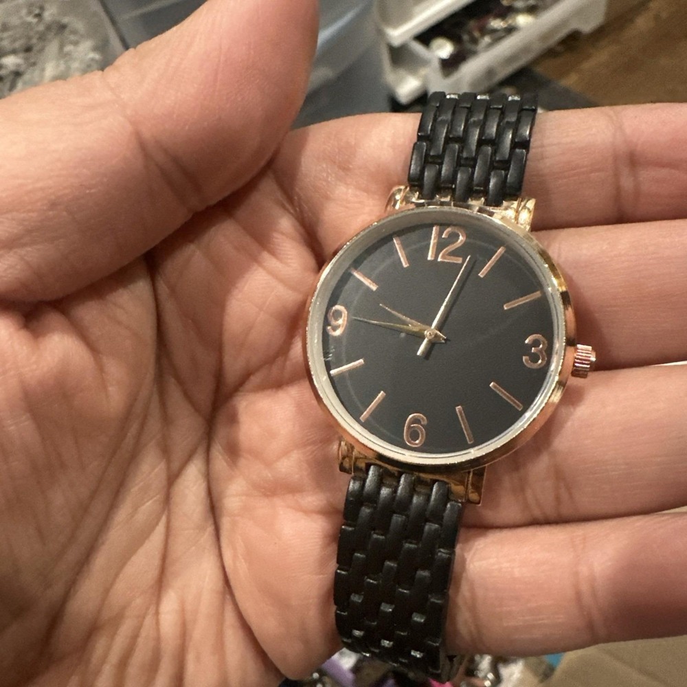 Working Luxury Style Watch Black/Gold Metal Band‎ Wrist Round Unisex 35mm 7in"